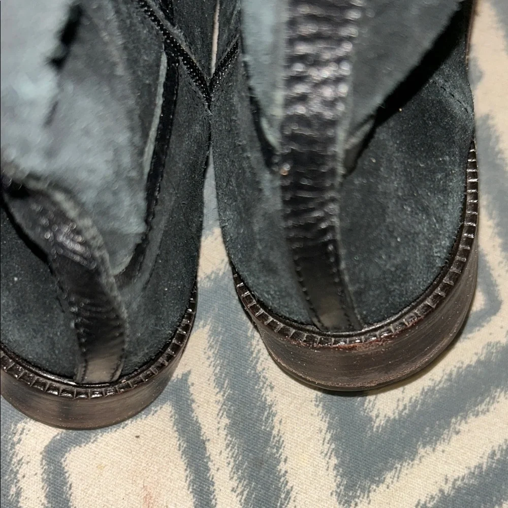 Tory‎ Burch Black Suede Mid-Calf Boots with Logo Hardware 9